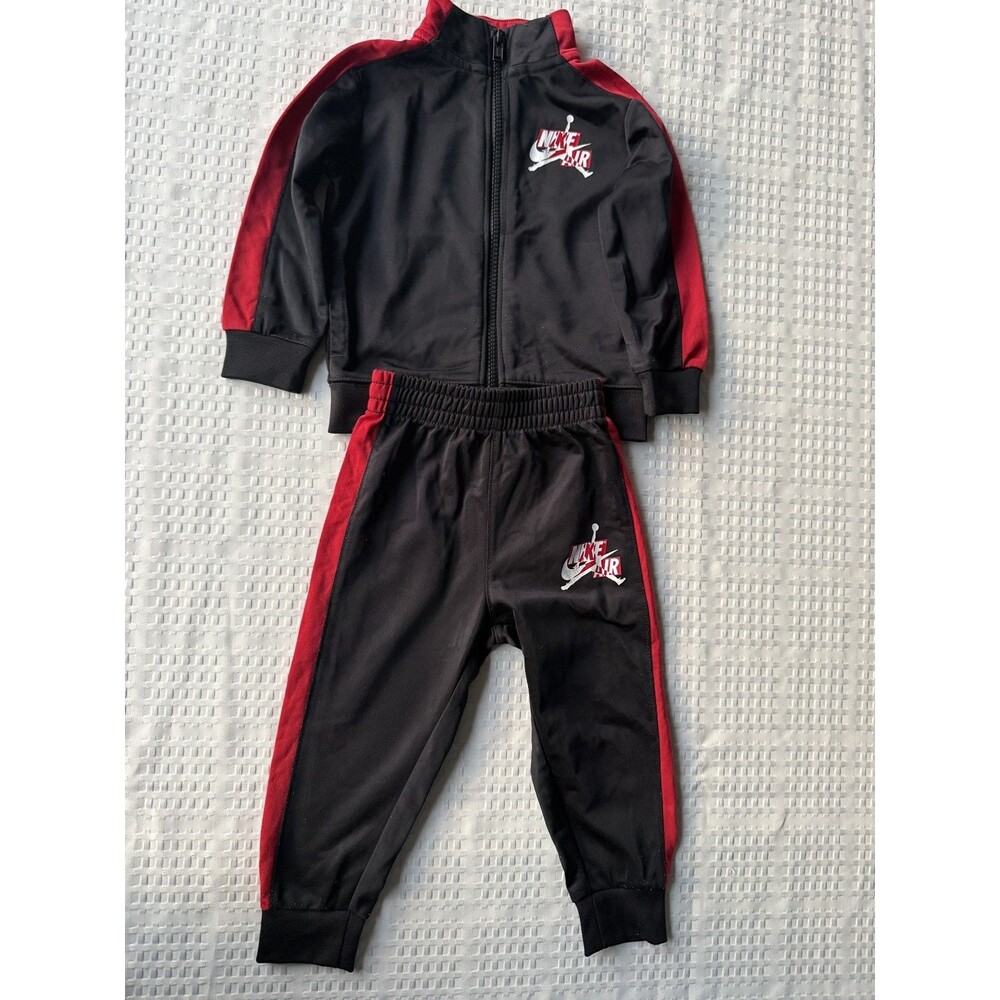 Jordan Boys 18M Black & Red Tracksuit Set Full Zip Jacket Jogger Pants 2PC